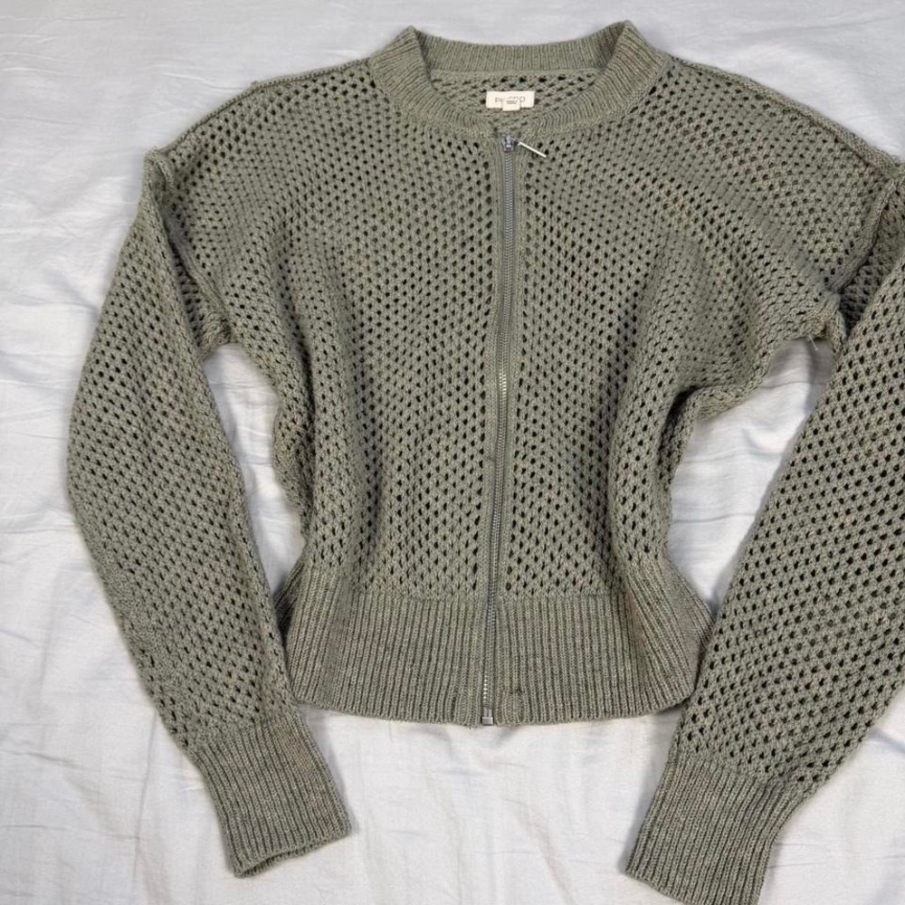 Anthropologie Pilcro Stitchy Bomber Cardigan Sweater in grey ish green - Picture 2 of 6